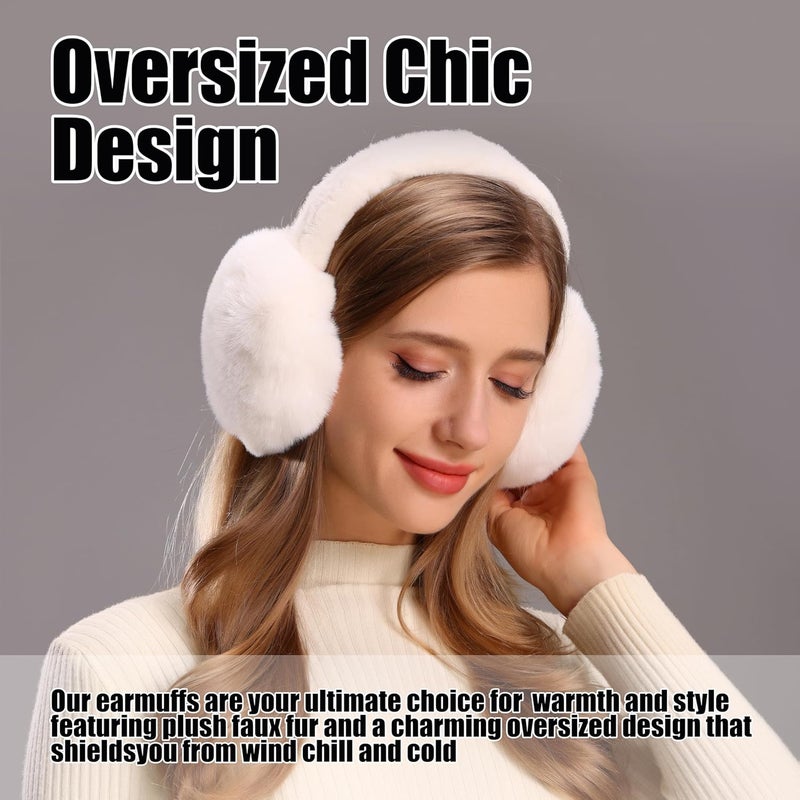 Fsmiling Winter Ear Muffs For Women Fuzzy Earmuffs Adjustable Ear Warmer Foldable - Image 2